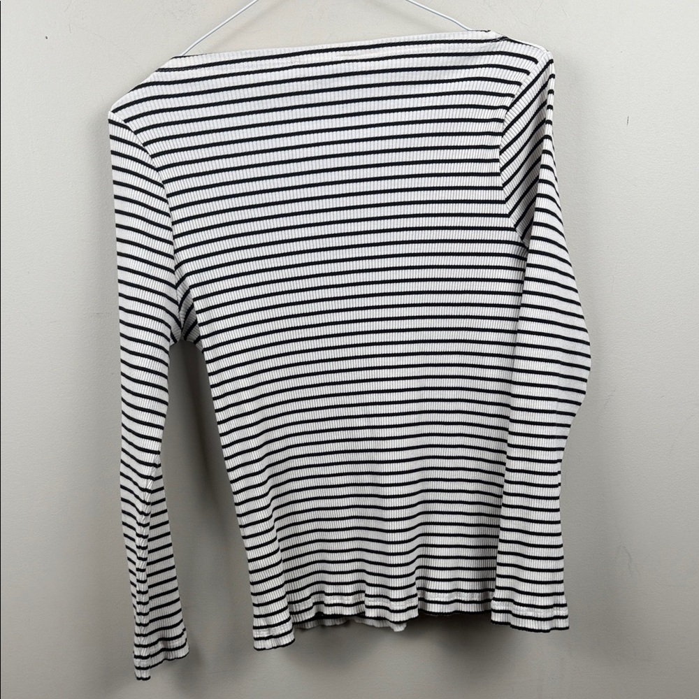 Mint velvet boat neck Monochrome Breton Striped Long Sleeve ribbed Top large - Picture 11 of 11